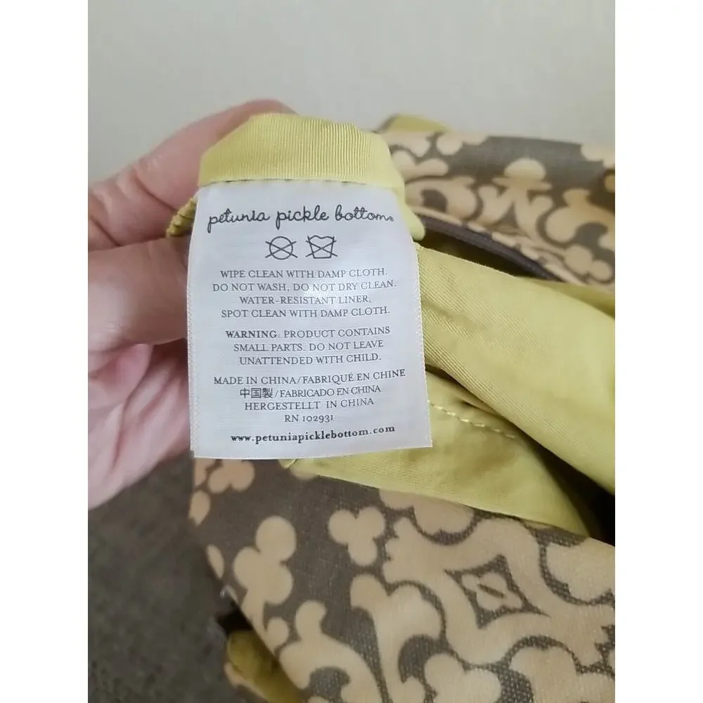 Petunia Pickle Bottom Backpack Shoulder Diaper‎ Bag Gray Light Yellow Green